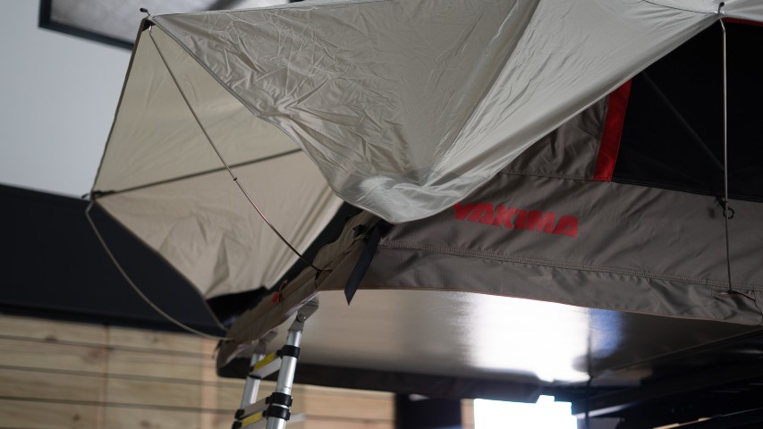 Roof top tent and awning fitted to the same vehicle