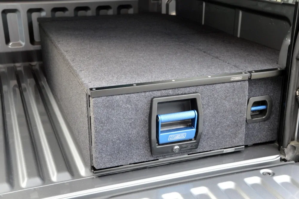 Single drawer system fitted in the rear of a 4WD wagon