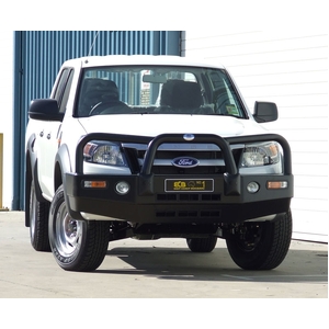 ECB Black Ripple Powdercoat BullBar with Bumper Lights to suit Ford Ranger PK 04/09 - 09/11