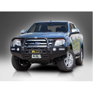 ECB Silver Hammertone Powdercoat Winch BullBar with Bumper Lights to suit Ford Ranger PX 4WD Highrise 10/11 - 06/15