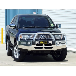ECB Black Ripple Powdercoat BullBar with Bumper Lights to suit Mitsubishi Triton MN 09/09 - 12/14