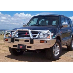 ECB Black Ripple BullBar Winch Compatible to suit Mitsubishi Pajero NM 05/00 - 10/02