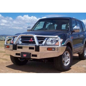 ECB Textura Black Powdercoat BullBar Winch Compatible to suit Mitsubishi Pajero NP 11/02 - 10/06