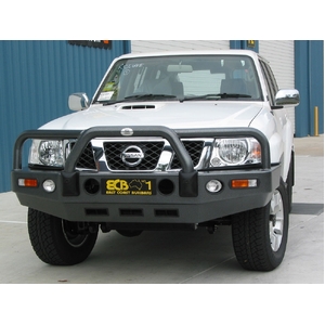ECB Textura Black Powdercoat BullBar with Bumper Lights to suit Nissan Patrol GU Y61 3.0LT TD 10/04 - 04/16