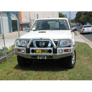 ECB Black Ripple Powdercoat Winch BullBar with Bumper Lights to suit Nissan Patrol GU Y61 3.0LT TD 10/04 - 04/16