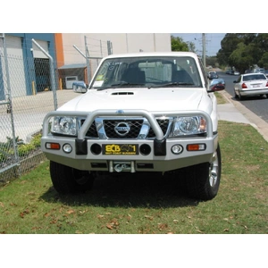 ECB Black Ripple Winch BullBar with Bumper Lights to suit Nissan Patrol GU Y61 3.0LT TD 10/04 - 04/16