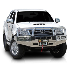 ECB Silver Hammertone Powdercoat Winch BullBar With Bumper Lights to suit Toyota HiLux 4WD 09/11 - 06/15
