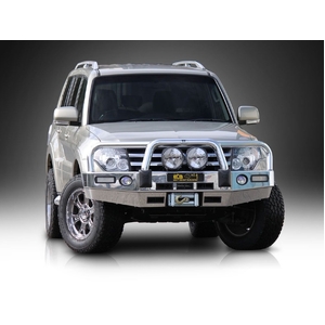 ECB Black Ripple Powdercoat Winch BullBar with Bumper Lights to suit Mitsubishi Pajero NW 10/11 - 06/14