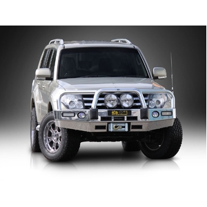 ECB Silver Hammertone Powdercoat Winch BullBar with Bumper Lights to suit Mitsubishi Pajero NX 07/14 - 12/21