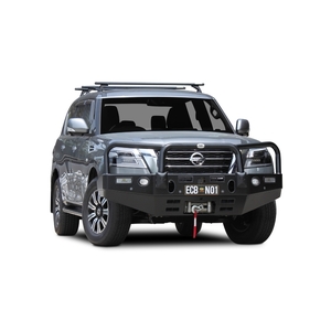 ECB Textura Black Powdercoat Winch BullBar with Bumper Lights to suit Nissan Patrol Y62 TI-L 08/19 - 11/21