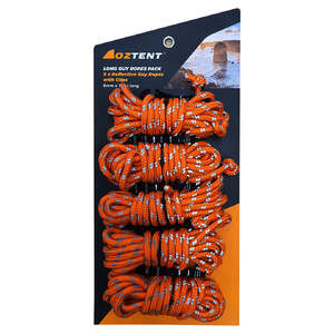 Oztent Reflective Long Guy Rope with Clip - 5 Pack