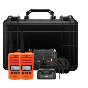 GME 5/1 Watt UHF CB Handheld Radio including Accessories - Twin Pack - Blaze Orange